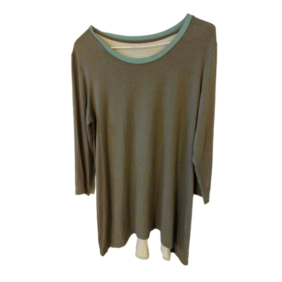 Olive Green & Tan Tunic LOGO Colorblock Style 3/4 Sleeved Lightweight Flowy M - Picture 1 of 7